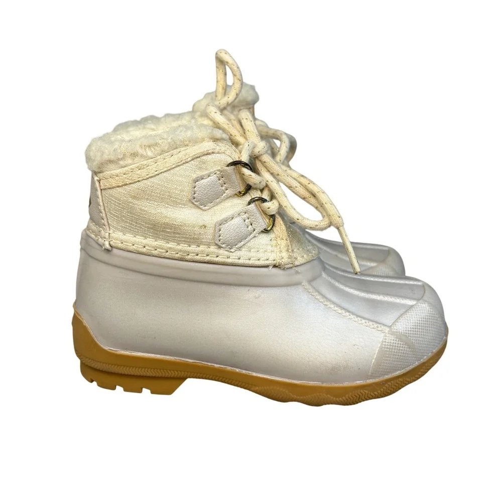 Sperry Toddler Size 7M White Faux Fur Lined Duck Boots